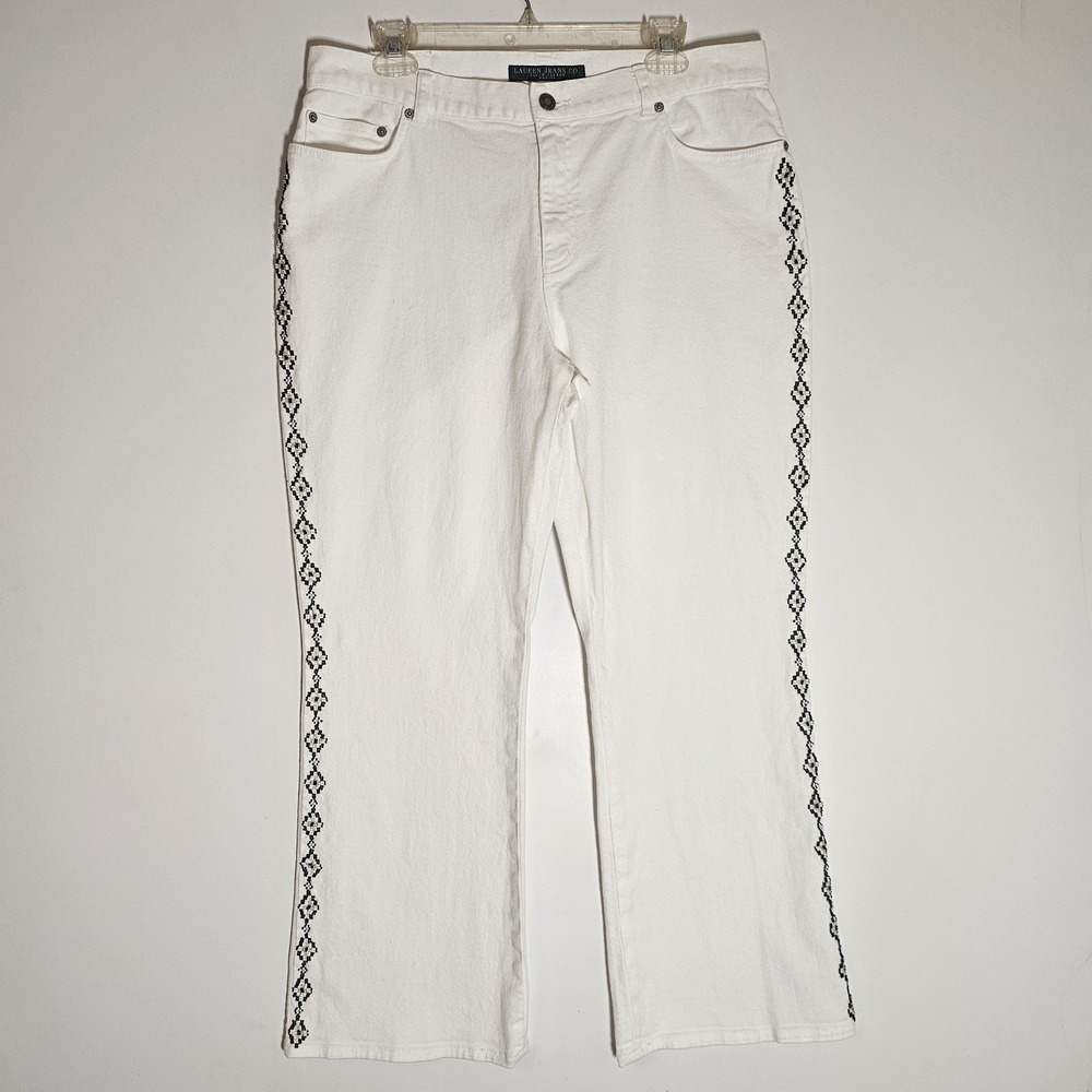 Ralph Lauren Jeans Co Pants Womens 14 P White Beaded Aztec Southwest Western Vtg